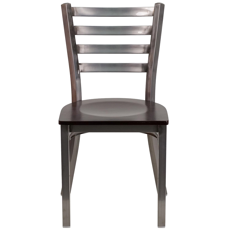 Flash Furniture Clear Coated Ladder Back Metal Chair - Walnut Seat