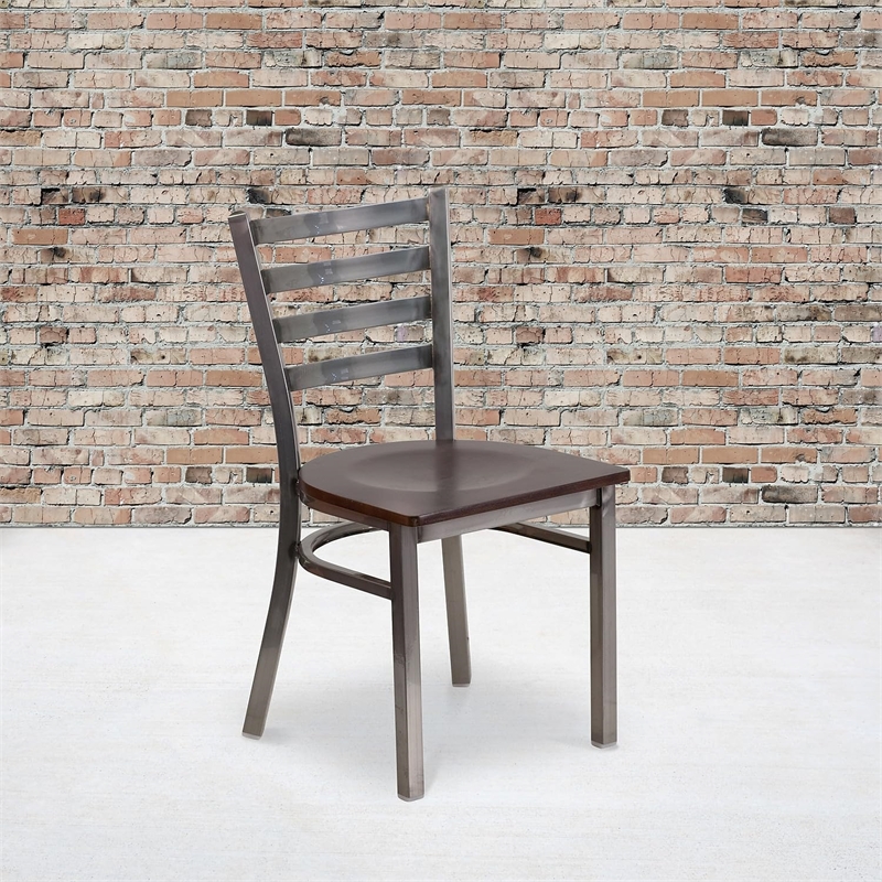 Flash Furniture Clear Coated Ladder Back Metal Chair - Walnut Seat
