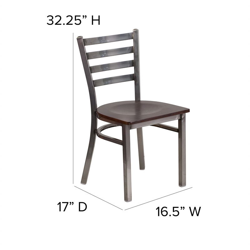 Flash Furniture Clear Coated Ladder Back Metal Chair - Walnut Seat