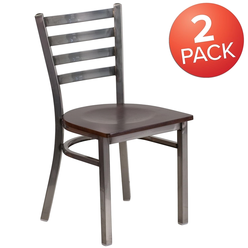 Flash Furniture Clear Coated Ladder Back Metal Chair - Walnut Seat