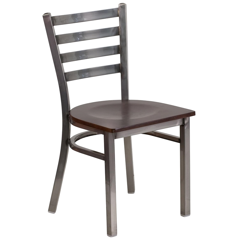 Flash Furniture Clear Coated Ladder Back Metal Chair - Walnut Seat