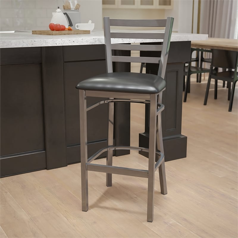 Flash Furniture Ladder Back Metal Barstool - Black Vinyl Seat