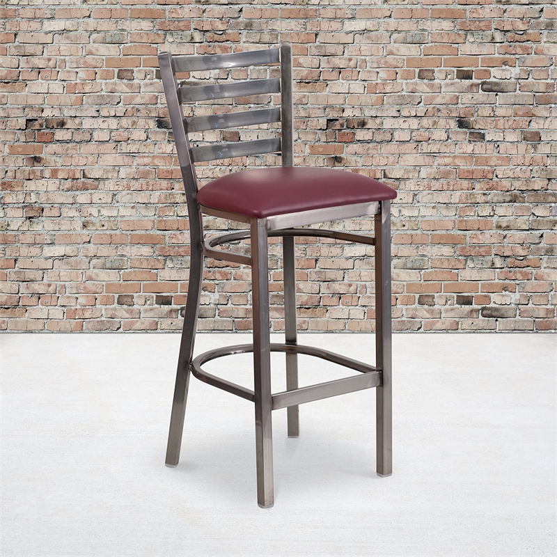 Flash Furniture Ladder Back Metal Barstool - Burgundy Vinyl Seat