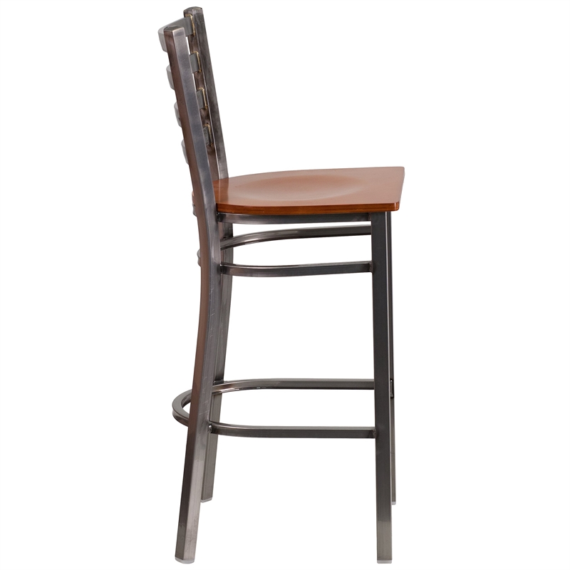 Flash Furniture Ladder Back Metal Barstool - Cherry Wood Seat