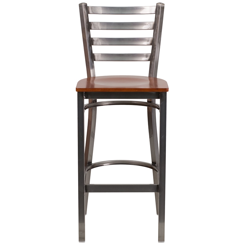 Flash Furniture Ladder Back Metal Barstool - Cherry Wood Seat