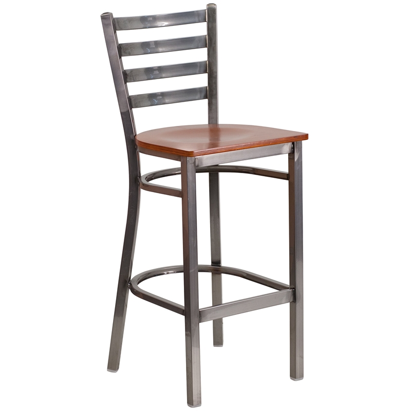Flash Furniture Ladder Back Metal Barstool - Cherry Wood Seat