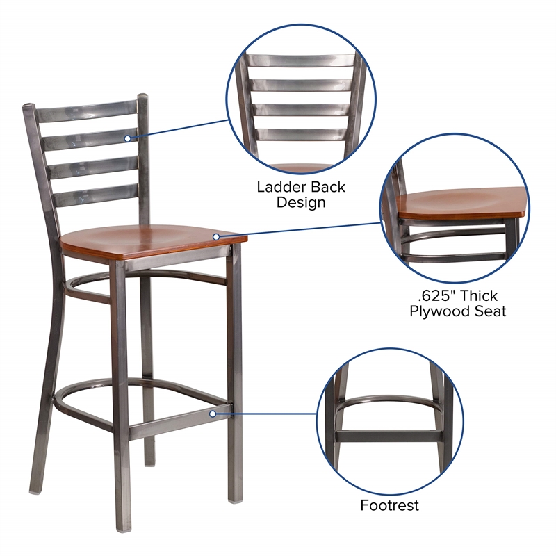 Flash Furniture Ladder Back Metal Barstool - Cherry Wood Seat