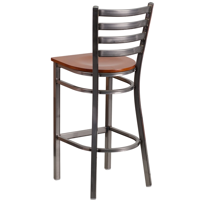 Flash Furniture Ladder Back Metal Barstool - Cherry Wood Seat