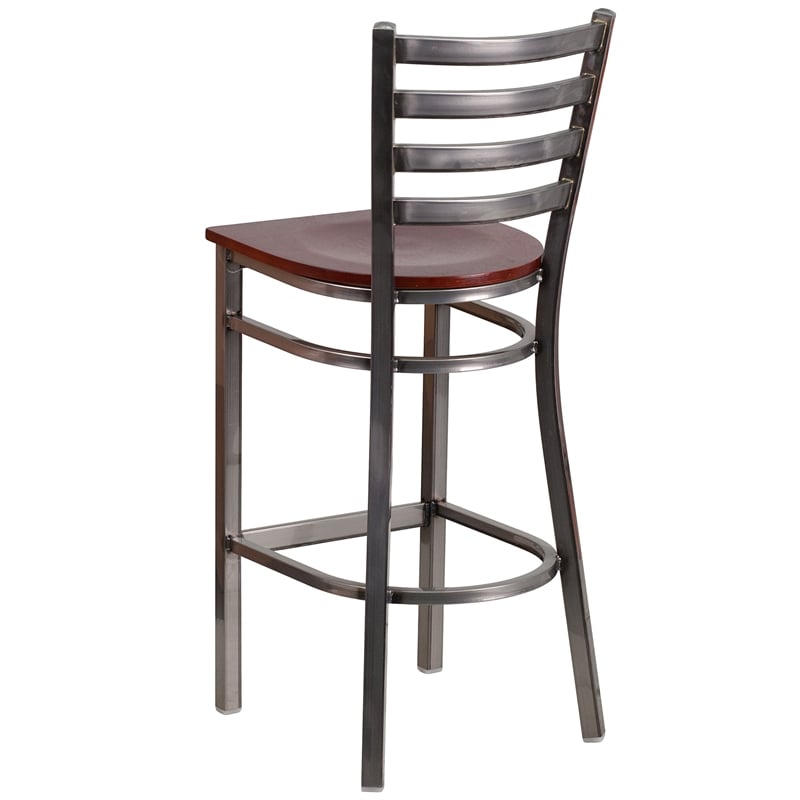 Flash Furniture Ladder Back Metal Barstool - Mahogany Wood Seat