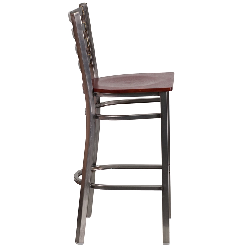Flash Furniture Ladder Back Metal Barstool - Mahogany Wood Seat