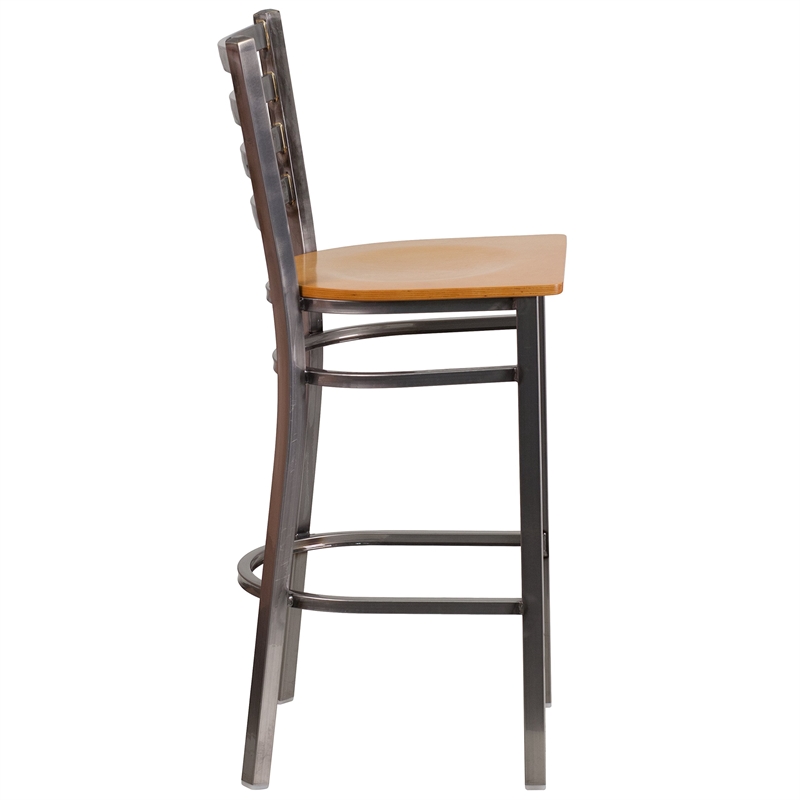Flash Furniture Ladder Back Metal Barstool - Natural Wood Seat