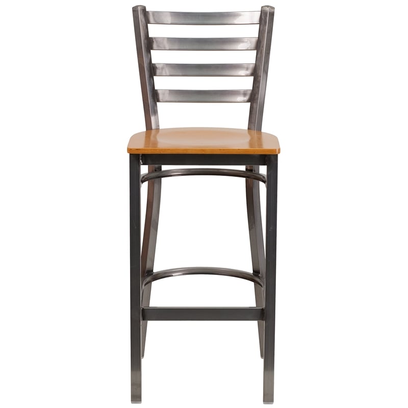 Flash Furniture Ladder Back Metal Barstool - Natural Wood Seat