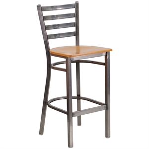 Flash Furniture Ladder Back Metal Barstool - Natural Wood Seat