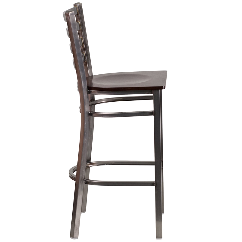 Flash Furniture Ladder Back Metal Barstool - Walnut Wood Seat