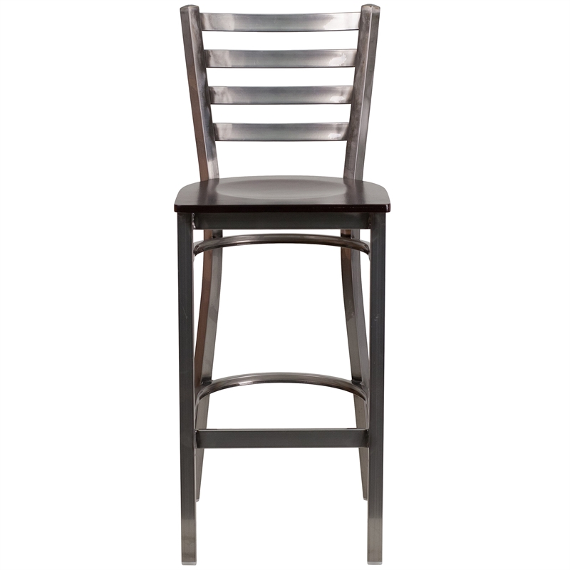 Flash Furniture Ladder Back Metal Barstool - Walnut Wood Seat
