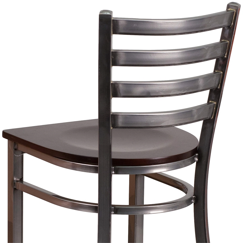 Flash Furniture Ladder Back Metal Barstool - Walnut Wood Seat