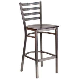 Flash Furniture Ladder Back Metal Barstool - Walnut Wood Seat