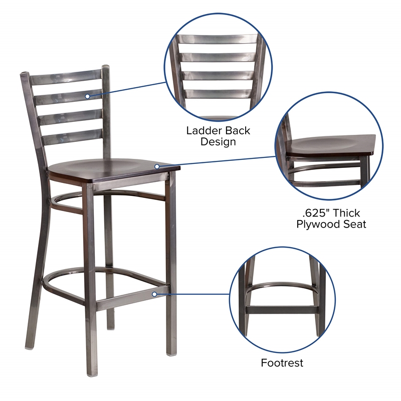 Flash Furniture Ladder Back Metal Barstool - Walnut Wood Seat