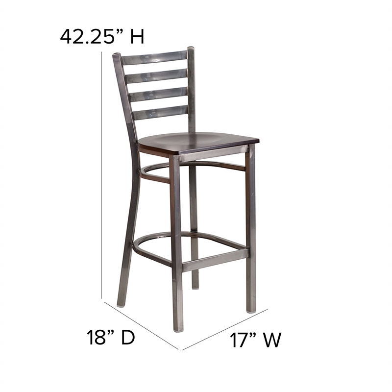 Flash Furniture Ladder Back Metal Barstool - Walnut Wood Seat