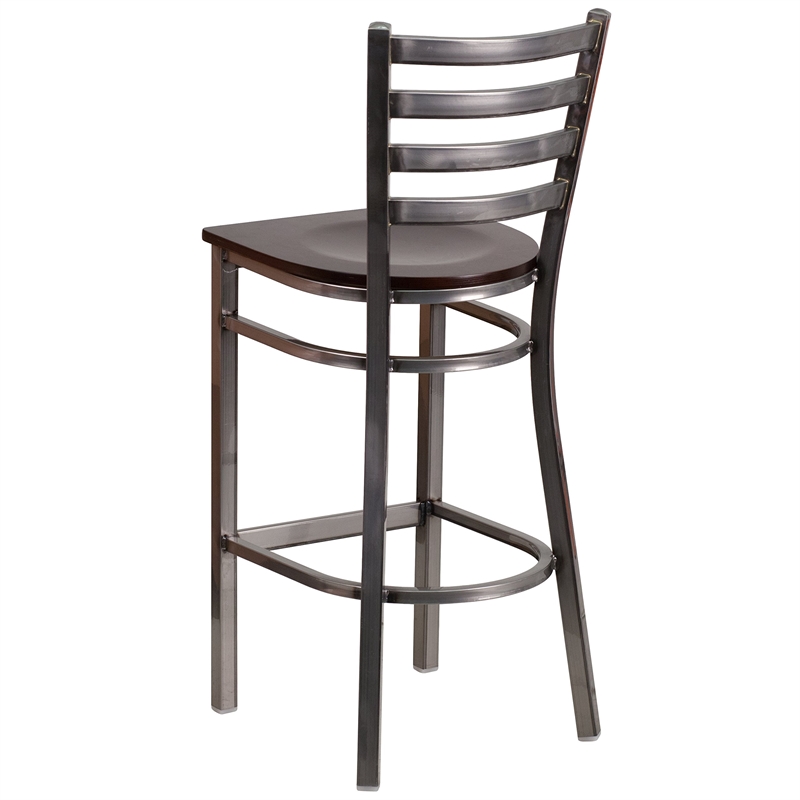 Flash Furniture Ladder Back Metal Barstool - Walnut Wood Seat