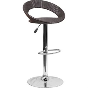 Wicker Round Low Back Adjustable Bar Stool in Brown