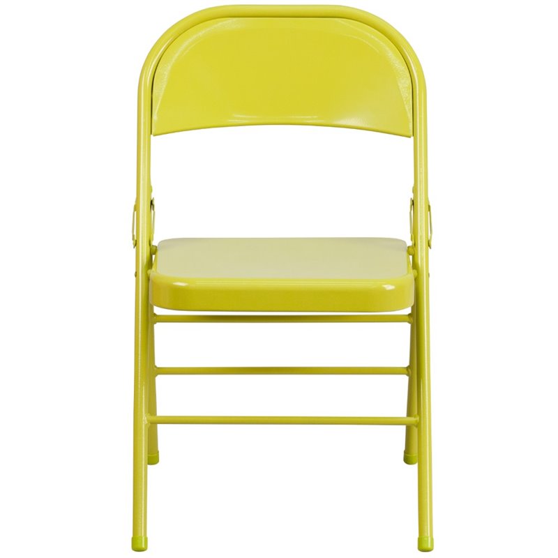 Flash Furniture Hercules Colorburst Metal Folding Chair in Citron (Set of 2)