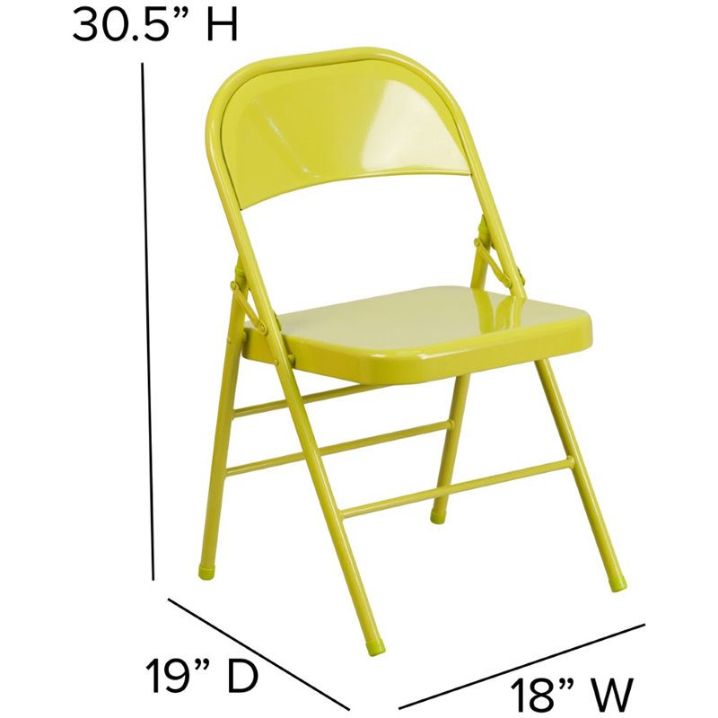 Flash Furniture Hercules Colorburst Metal Folding Chair in Citron (Set of 2)