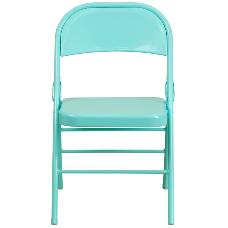 Flash Furniture Hercules Colorburst Metal Folding Chair in Teal (Set of 2)