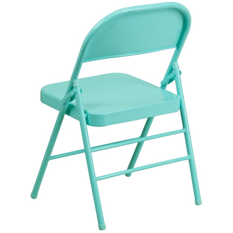 Flash Furniture Hercules Colorburst Metal Folding Chair in Teal (Set of 2)