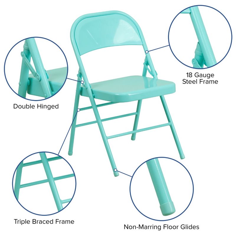 Flash Furniture Hercules Colorburst Metal Folding Chair in Teal (Set of 2)