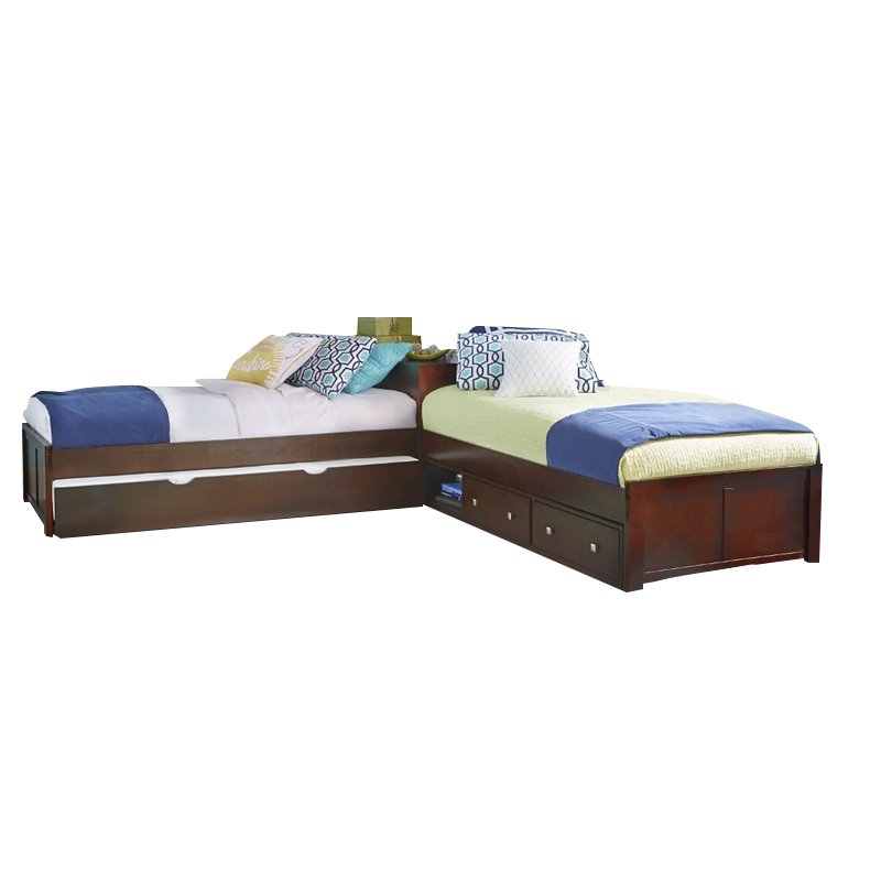 NE Kids Pulse Twin L Shaped Storage Bed with Trundle in ...