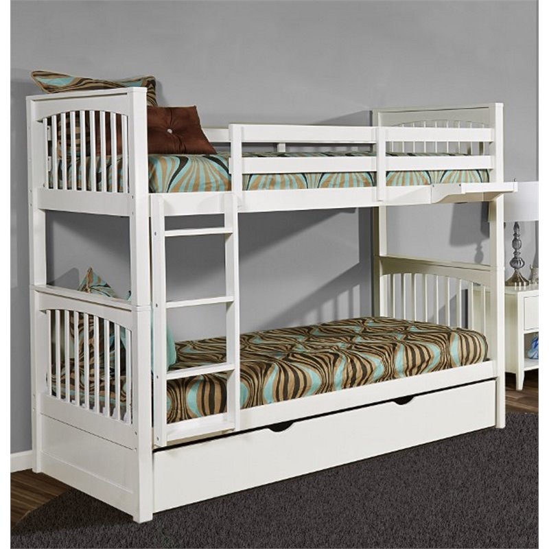 NE Kids Pulse Twin Over Twin Slat Bunk Bed with Trundle in White ...