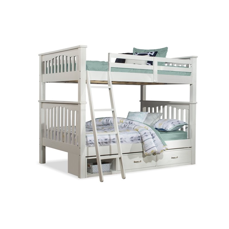 Full Bunk Bed With 2 Storage Units, Highlands White Full Bookcase Bed With Storage Unit