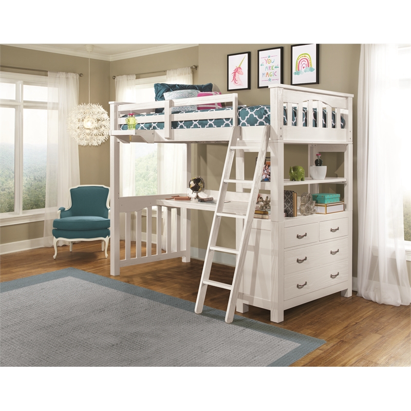 Highlands Twin Loft Bed With Desk And, Twin Loft Bed With Shelves And Desk