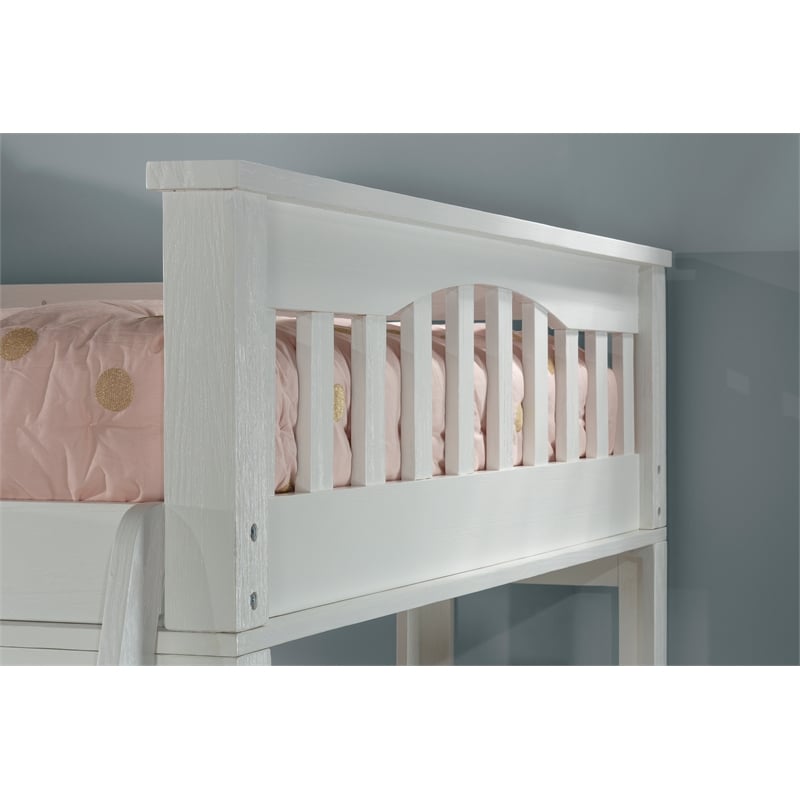 Highlands Full Loft Bed with Hanging Nightstand in White