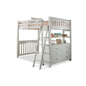 highlands loft bed with hanging nightstand in white