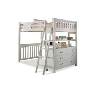 highlands loft bed with desk and hanging nightstand in white