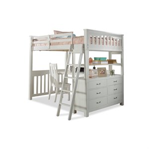 highlands loft bed with desk and chair in white