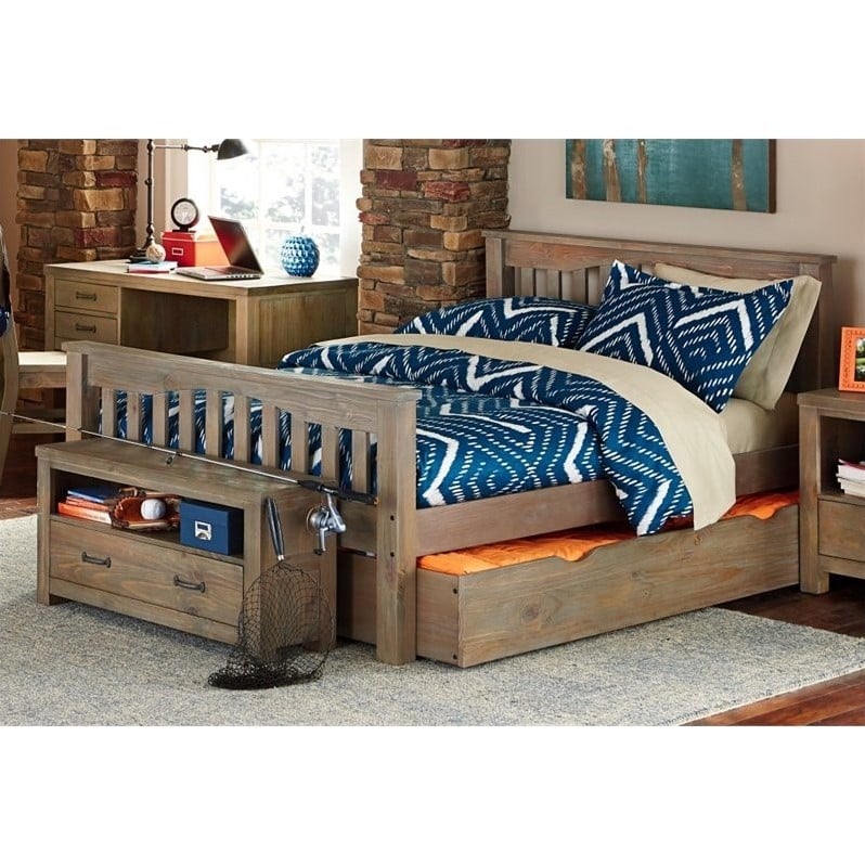 NE Kids Highlands Harper Full Slat Bed with Trundle in Driftwood