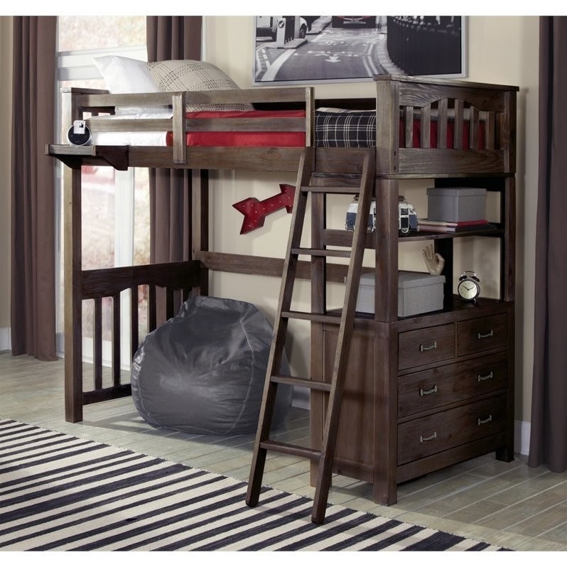 Ne Kids Highlands Twin Loft Bed With, Highlands Driftwood Full Size Loft Bed And Dresser Set