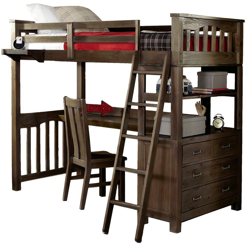 Ne Kids Highlands Twin Wooden Loft Bed, Wooden Bunk Bed With Desk