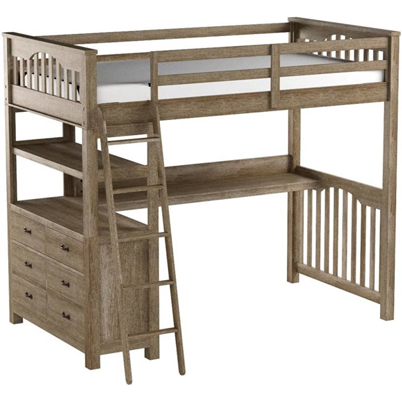 Ne Kids Highlands Full Loft Bed With Desk In Driftwood 10080nd