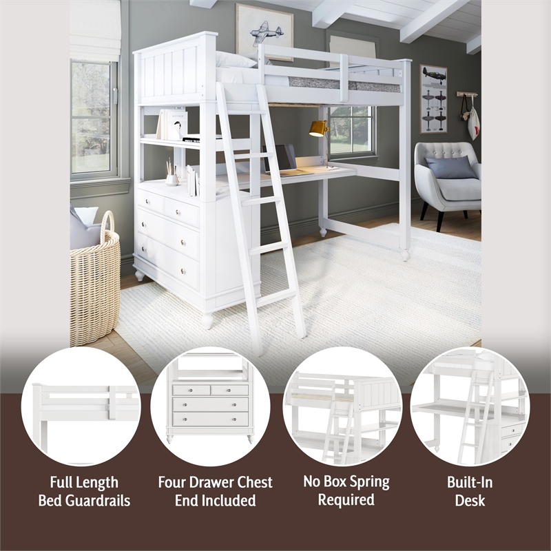 Hillsdale Kids and Teen Lake House Wood Twin Loft with Desk in White Cymax Business
