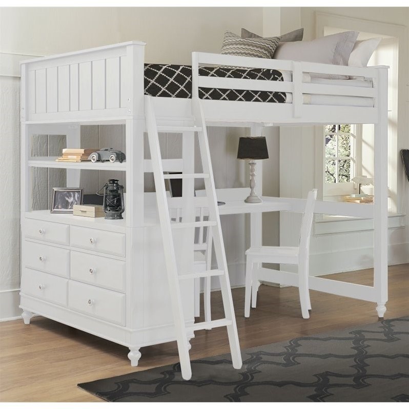 Ne Kids Lake House Full Loft Bed With Desk And Shelf In White