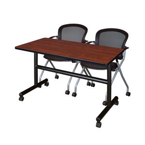 48&quot x 24&quot Flip Top Mobile Training Table- Cherry and 2 Cadence Nesting Chairs