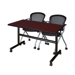 48&quot x 24&quot Flip Top Mobile Training Table- Mahogany and 2 Cadence Nesting Chairs