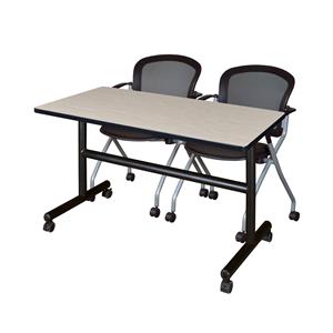 48&quot x 24&quot Flip Top Mobile Training Table- Maple and 2 Cadence Nesting Chairs