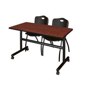 48&quot x 30&quot Flip Top Mobile Training Table- Cherry and 2 &quotM&quot Stack Chairs- Black