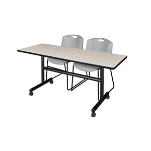 60&quot x 30&quot Flip Top Mobile Training Table- Maple and 2 Zeng Stack Chairs- Grey