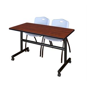 48&quot x 30&quot Flip Top Mobile Training Table- Cherry and 2 &quotM&quot Stack Chairs- Grey